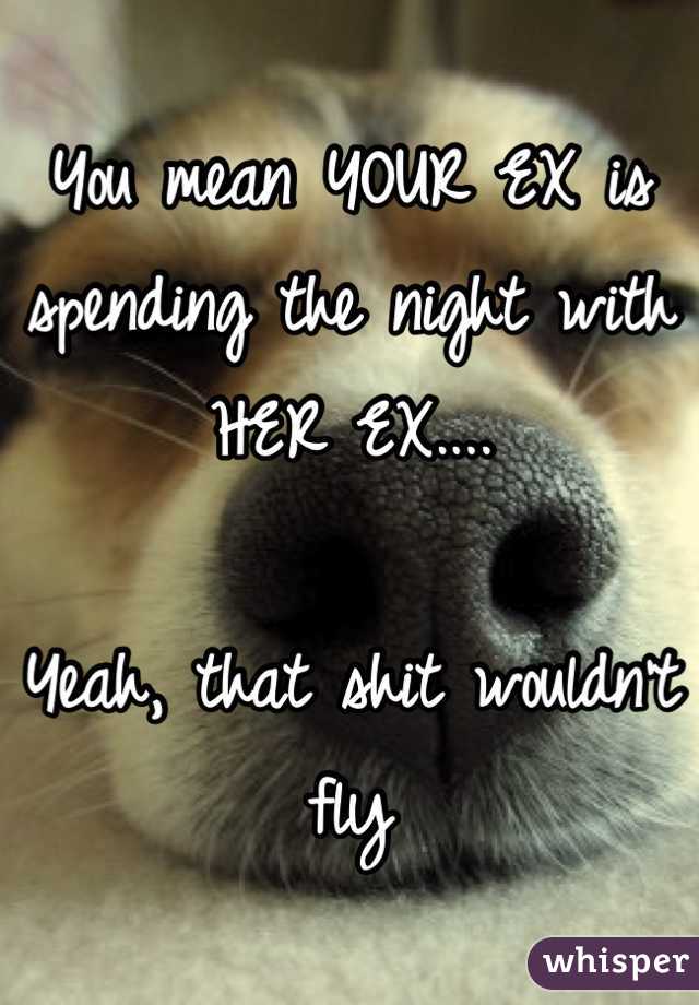 You mean YOUR EX is spending the night with HER EX.... 

Yeah, that shit wouldn't fly