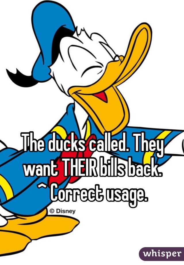 


The ducks called. They want THEIR bills back. 
^ Correct usage. 