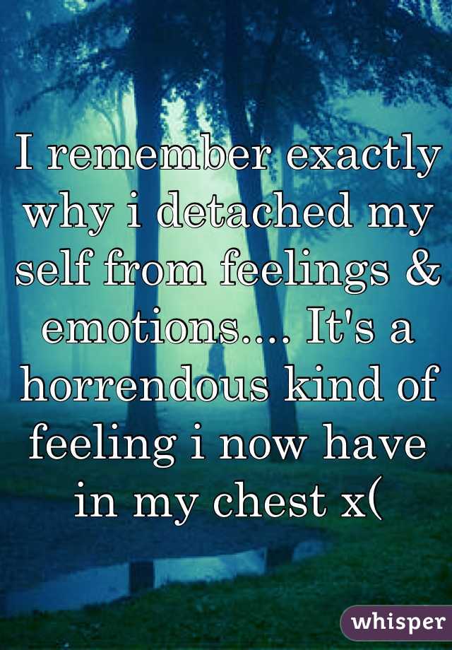 I remember exactly why i detached my self from feelings & emotions.... It's a horrendous kind of feeling i now have in my chest x(