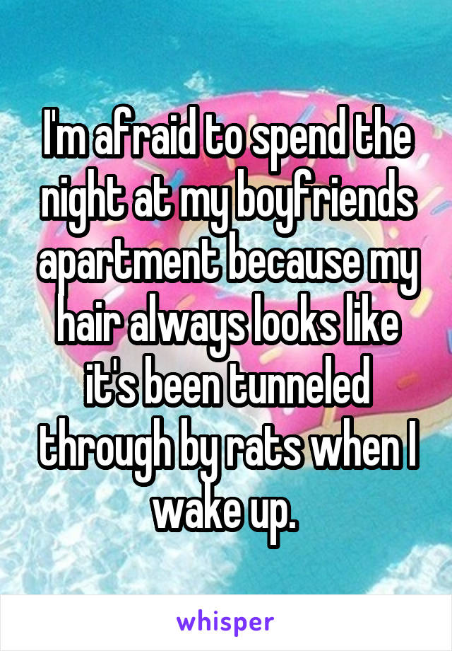 I'm afraid to spend the night at my boyfriends apartment because my hair always looks like it's been tunneled through by rats when I wake up. 