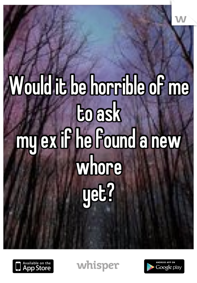 Would it be horrible of me to ask
my ex if he found a new whore 
yet?
