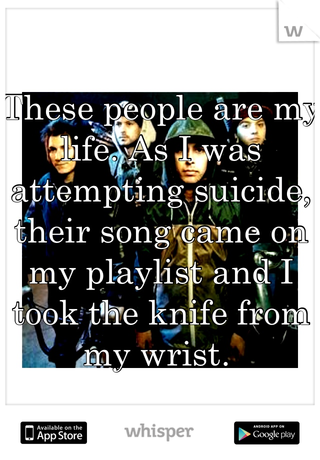 These people are my life. As I was attempting suicide, their song came on my playlist and I took the knife from my wrist. 