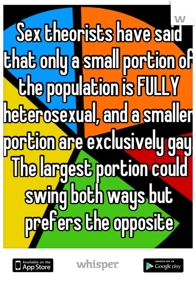 Sex theorists have said that only a small portion of the population is FULLY heterosexual, and a smaller portion are exclusively gay. The largest portion could swing both ways but prefers the opposite