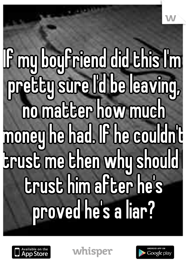 If my boyfriend did this I'm pretty sure I'd be leaving, no matter how much money he had. If he couldn't trust me then why should I trust him after he's proved he's a liar?