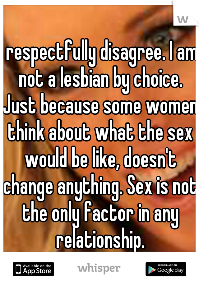 I respectfully disagree. I am not a lesbian by choice. Just because some women think about what the sex would be like, doesn't change anything. Sex is not the only factor in any relationship.