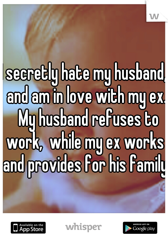 I secretly hate my husband,  and am in love with my ex.   My husband refuses to work,  while my ex works and provides for his family