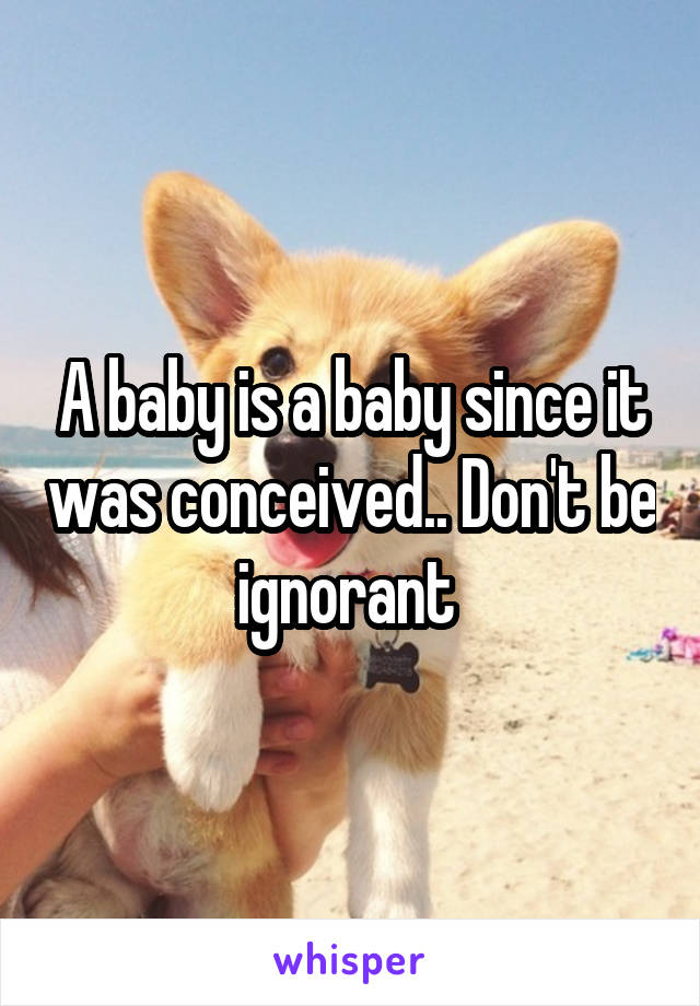 A baby is a baby since it was conceived.. Don't be ignorant 