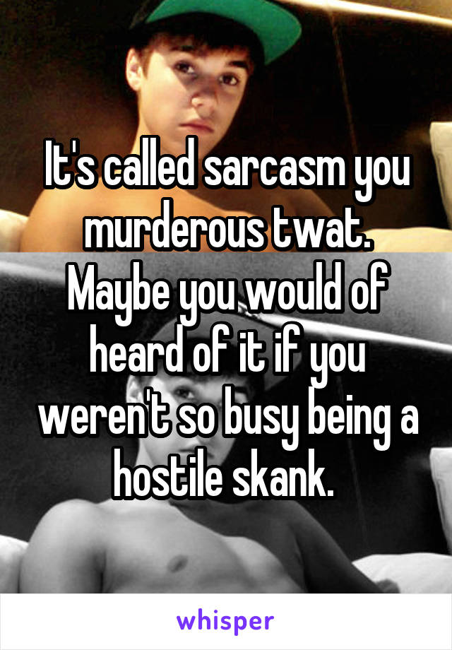 It's called sarcasm you murderous twat. Maybe you would of heard of it if you weren't so busy being a hostile skank. 