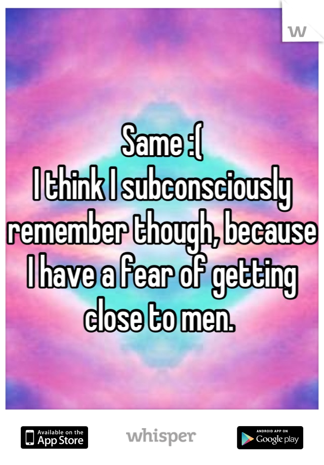 Same :(
I think I subconsciously remember though, because I have a fear of getting close to men. 