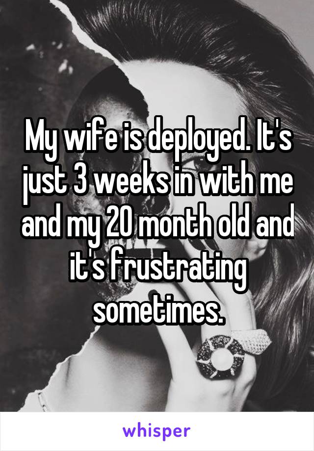 My wife is deployed. It's just 3 weeks in with me and my 20 month old and it's frustrating sometimes.