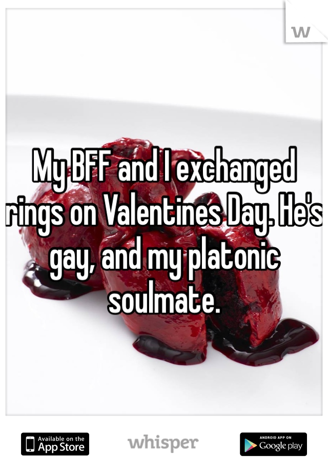 My BFF and I exchanged rings on Valentines Day. He's gay, and my platonic soulmate.