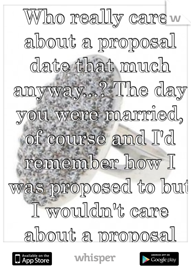 Who really cares about a proposal date that much anyway...? The day you were married, of course and I'd remember how I was proposed to but I wouldn't care about a proposal anniversary 