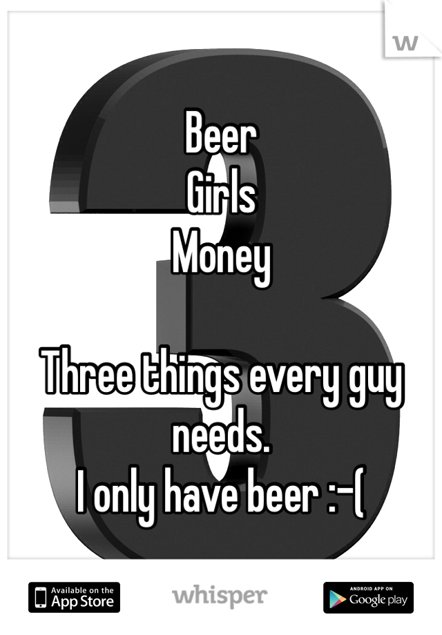 Beer
Girls
Money

Three things every guy needs.
I only have beer :-(