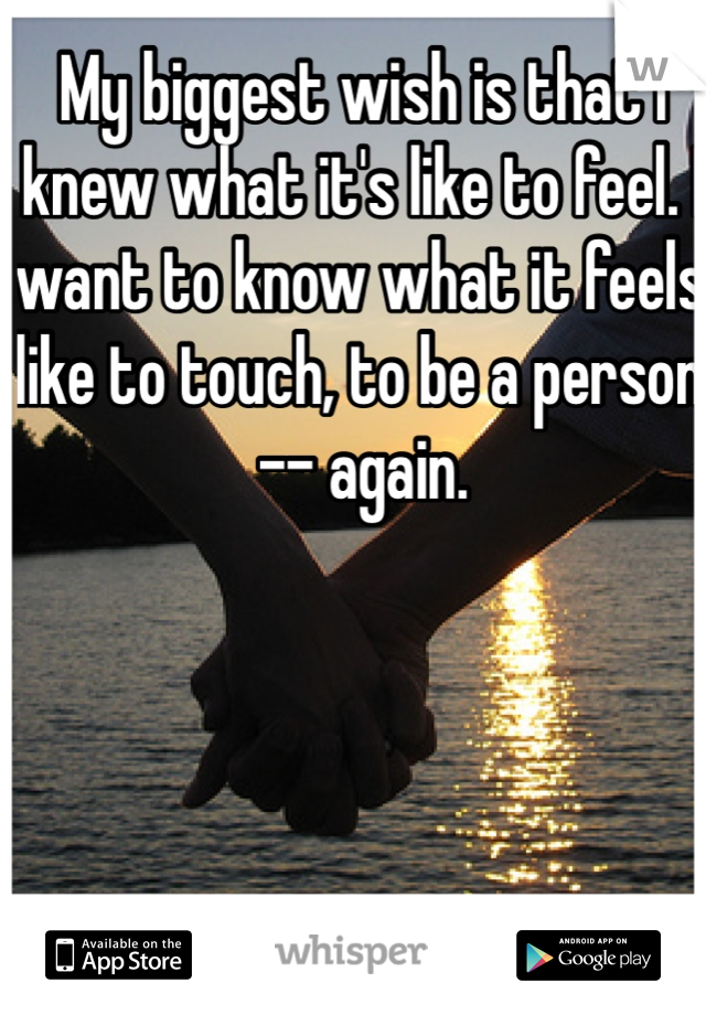 My biggest wish is that I knew what it's like to feel. I want to know what it feels like to touch, to be a person -- again.