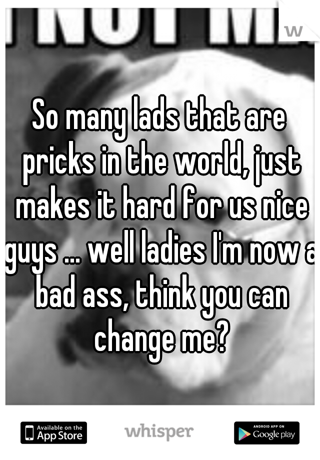So many lads that are pricks in the world, just makes it hard for us nice guys ... well ladies I'm now a bad ass, think you can change me?