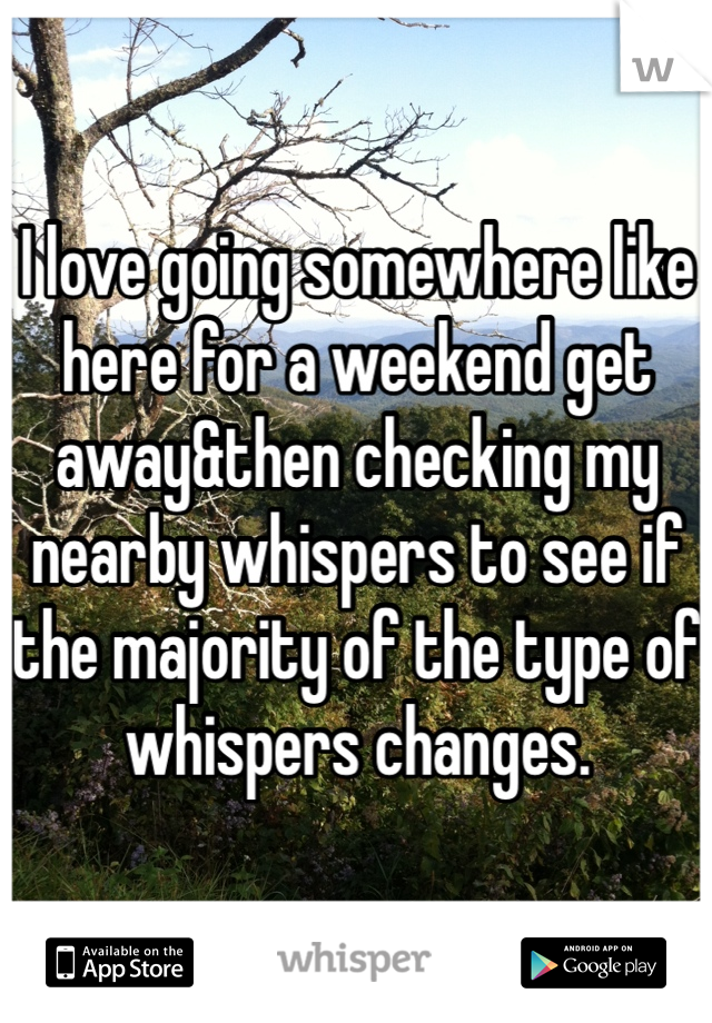 I love going somewhere like here for a weekend get away&then checking my nearby whispers to see if the majority of the type of whispers changes. 