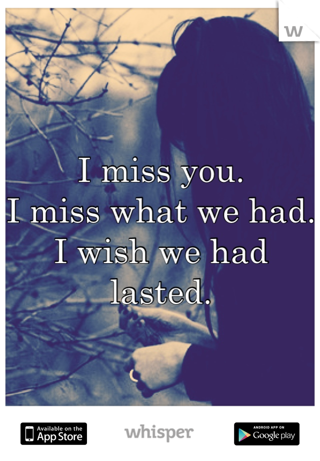 I miss you. 
I miss what we had. 
I wish we had lasted.
