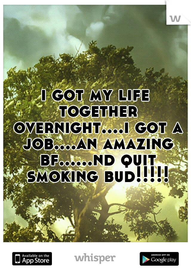 i got my life together overnight....i got a job....an amazing bf......nd quit smoking bud!!!!!