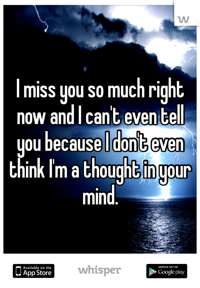 I miss you so much right now and I can't even tell you because I don't even think I'm a thought in your mind. 