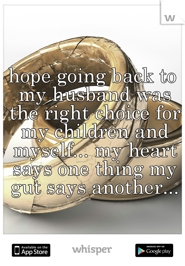 hope going back to my husband was the right choice for my children and myself... my heart says one thing my gut says another...