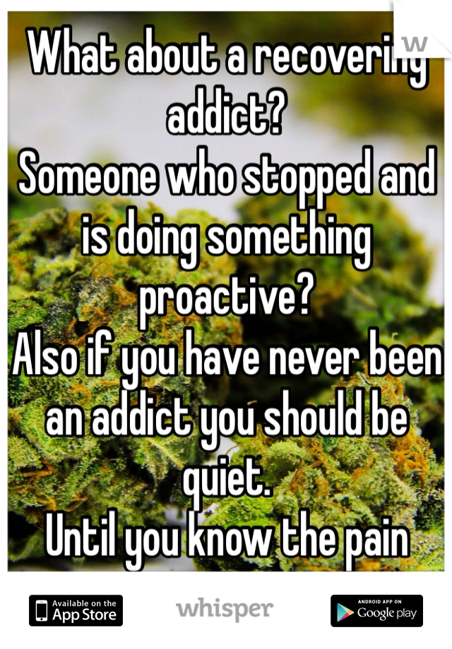 What about a recovering addict?
Someone who stopped and is doing something proactive?
Also if you have never been an addict you should be quiet.
Until you know the pain