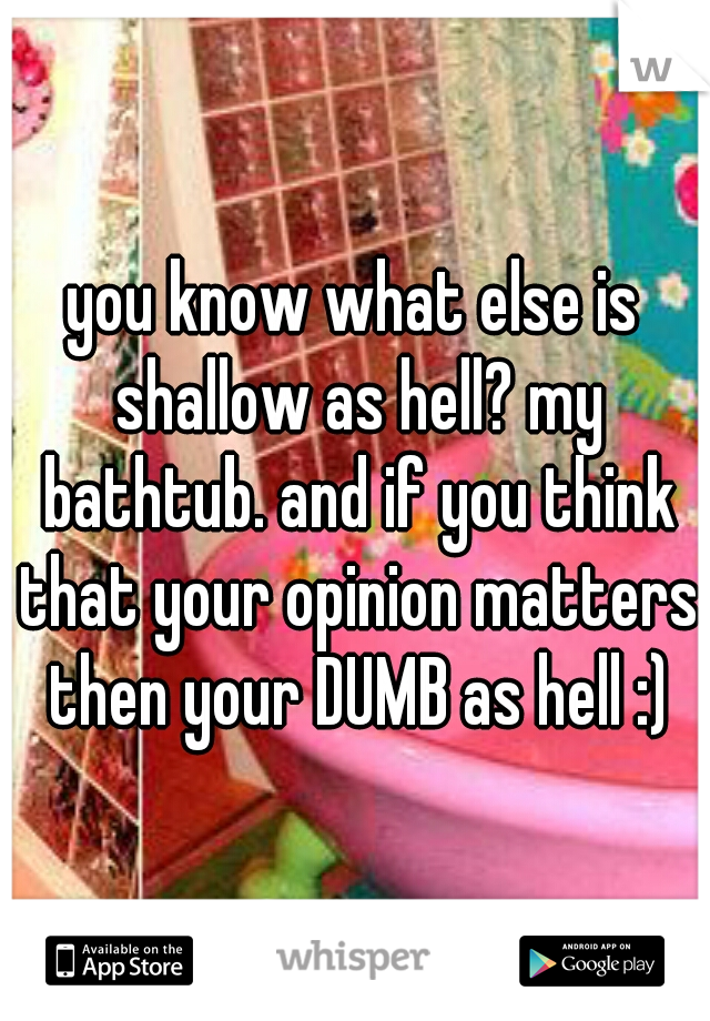 you know what else is shallow as hell? my bathtub. and if you think that your opinion matters then your DUMB as hell :)