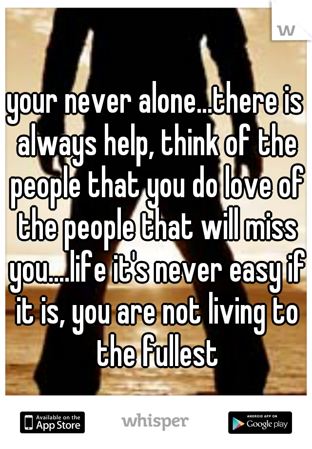 your never alone...there is always help, think of the people that you do love of the people that will miss you....life it's never easy if it is, you are not living to the fullest