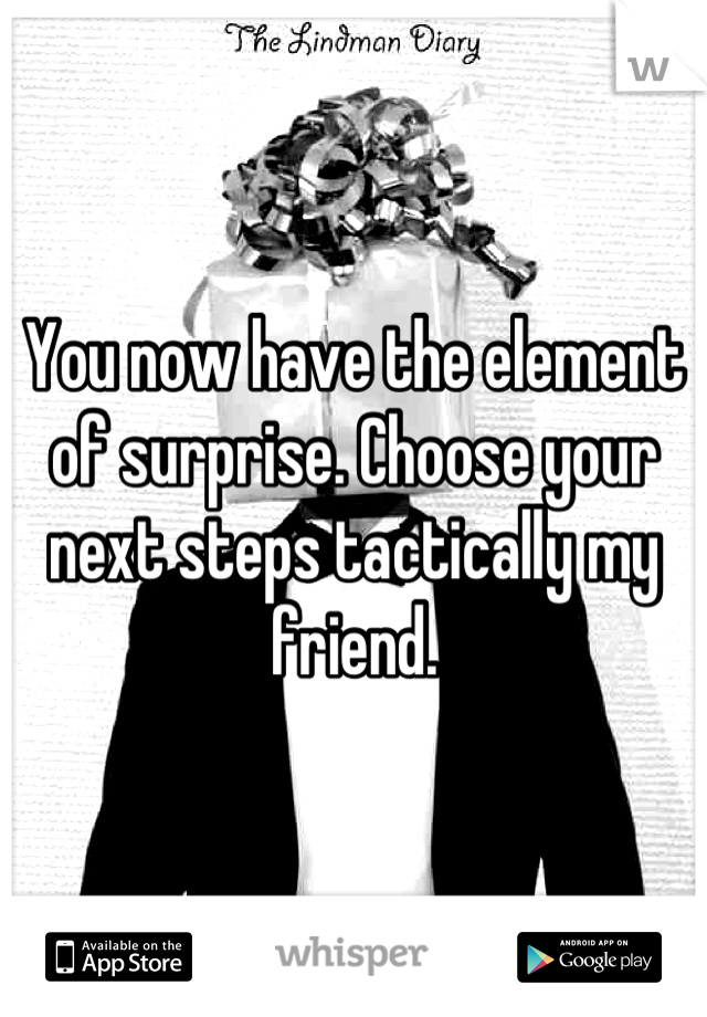 You now have the element of surprise. Choose your next steps tactically my friend.
