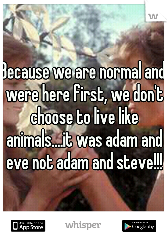 Because we are normal and were here first, we don't choose to live like animals....it was adam and eve not adam and steve!!!