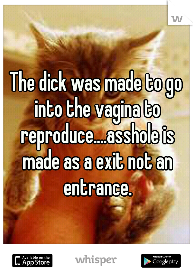 The dick was made to go into the vagina to reproduce....asshole is made as a exit not an entrance.