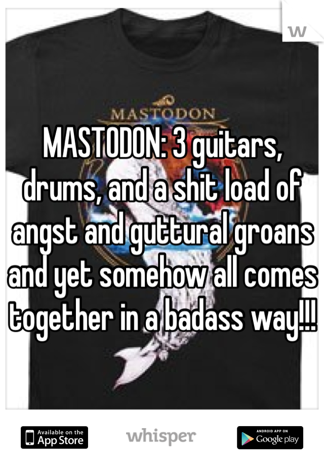 MASTODON: 3 guitars, drums, and a shit load of angst and guttural groans and yet somehow all comes together in a badass way!!! 