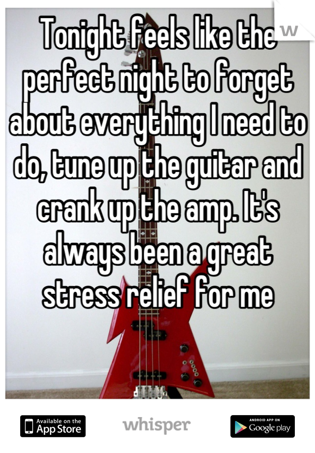 Tonight feels like the perfect night to forget about everything I need to do, tune up the guitar and crank up the amp. It's always been a great stress relief for me