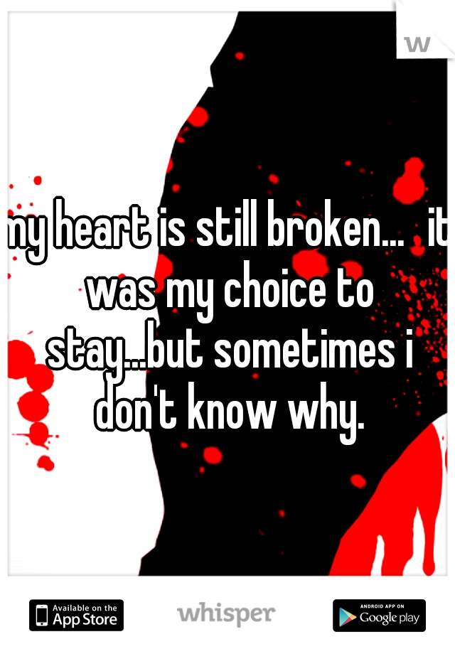 my heart is still broken...
it was my choice to stay...but sometimes i don't know why.