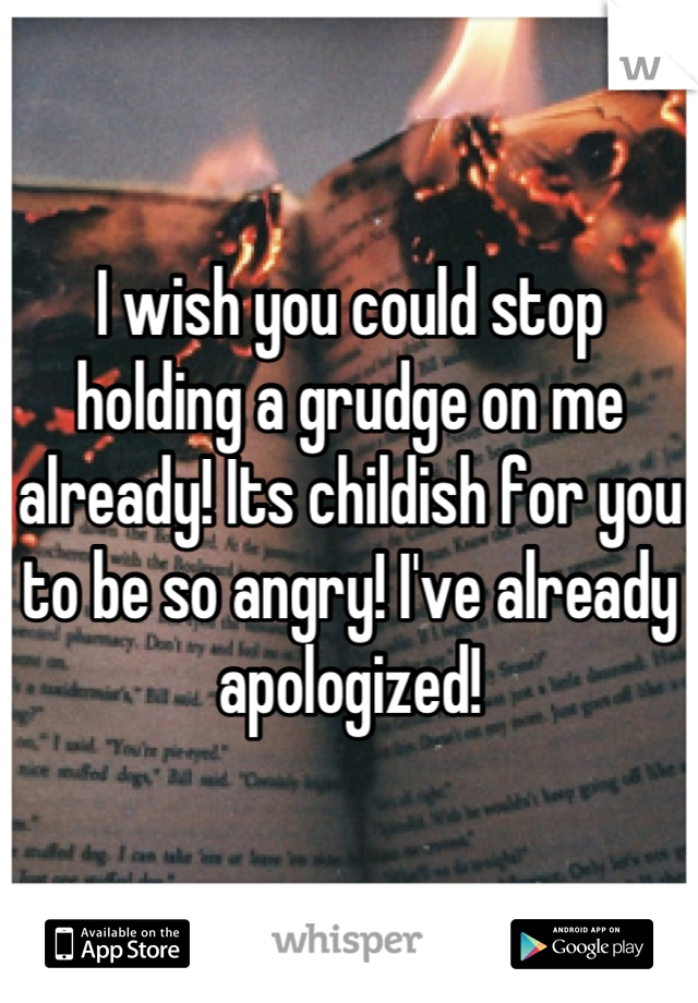 I wish you could stop holding a grudge on me already! Its childish for you to be so angry! I've already apologized!