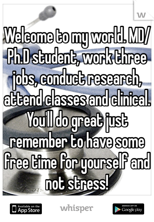 Welcome to my world. MD/Ph.D student, work three jobs, conduct research, attend classes and clinical. You'll do great just remember to have some free time for yourself and not stress! 