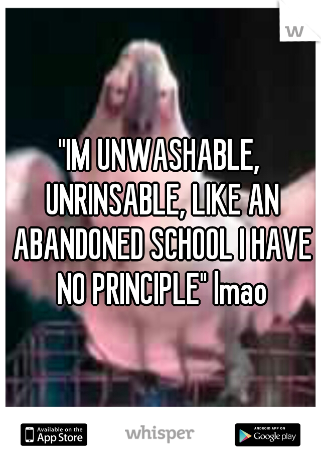 "IM UNWASHABLE, UNRINSABLE, LIKE AN ABANDONED SCHOOL I HAVE NO PRINCIPLE" lmao