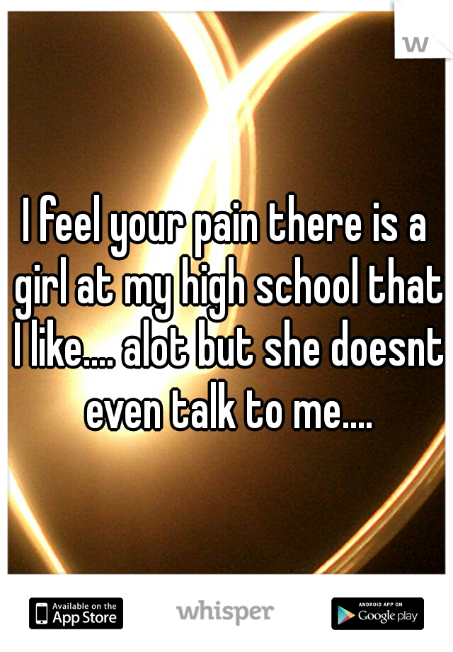 I feel your pain there is a girl at my high school that I like.... alot but she doesnt even talk to me....