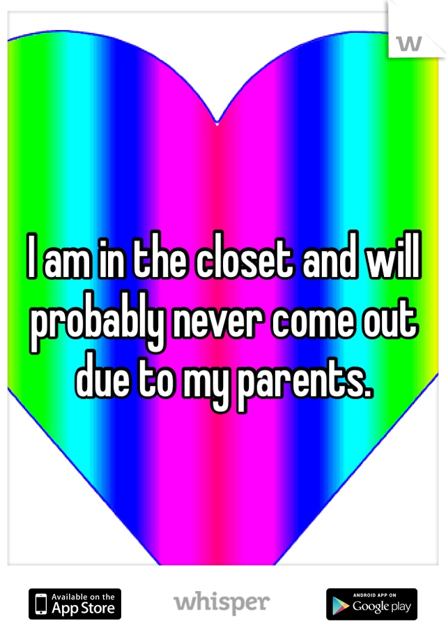 I am in the closet and will probably never come out due to my parents.