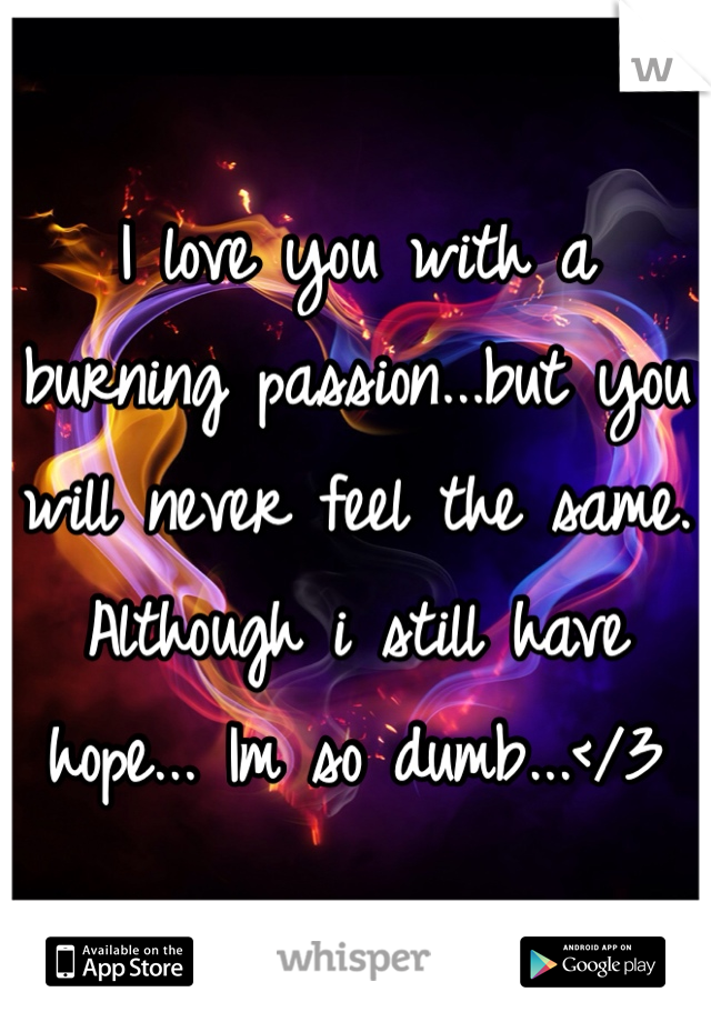 I love you with a burning passion...but you will never feel the same.
Although i still have hope... Im so dumb...</3