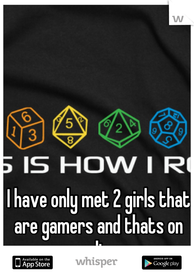 I have only met 2 girls that are gamers and thats on online