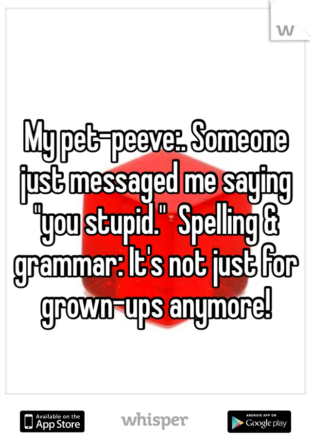 My pet-peeve:. Someone just messaged me saying "you stupid."  Spelling & grammar: It's not just for grown-ups anymore! 