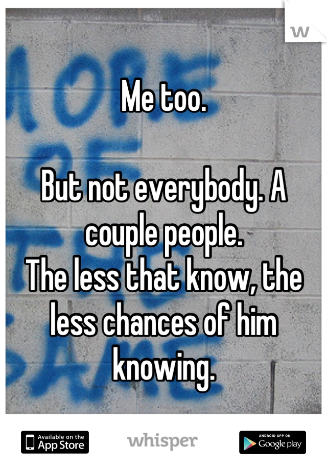 Me too.

But not everybody. A couple people.
The less that know, the less chances of him knowing.