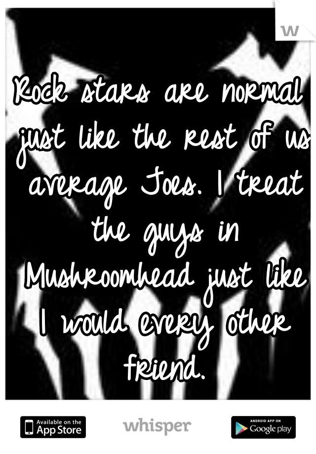 Rock stars are normal just like the rest of us average Joes. I treat the guys in Mushroomhead just like I would every other friend.
