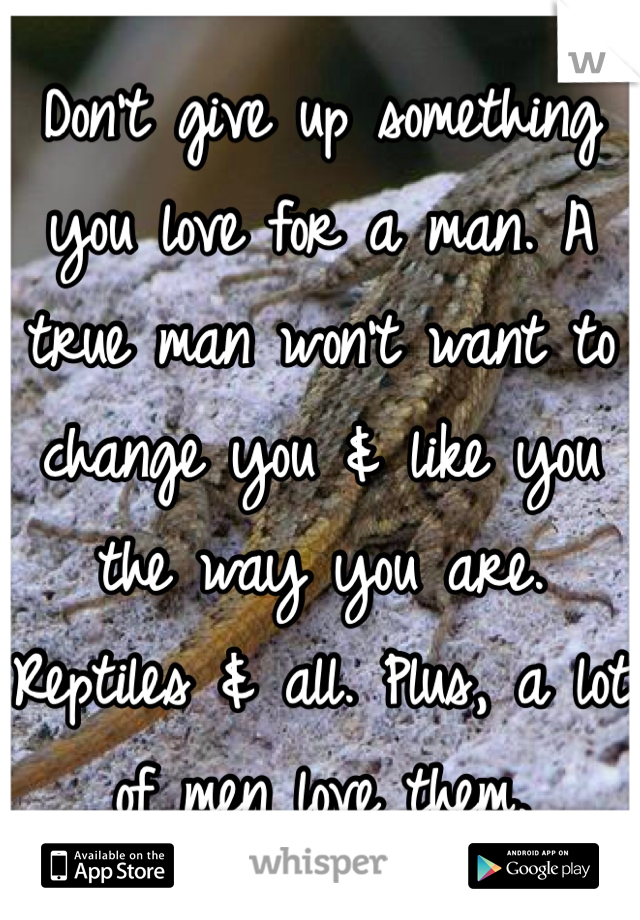 Don't give up something you love for a man. A true man won't want to change you & like you the way you are. Reptiles & all. Plus, a lot of men love them. 
