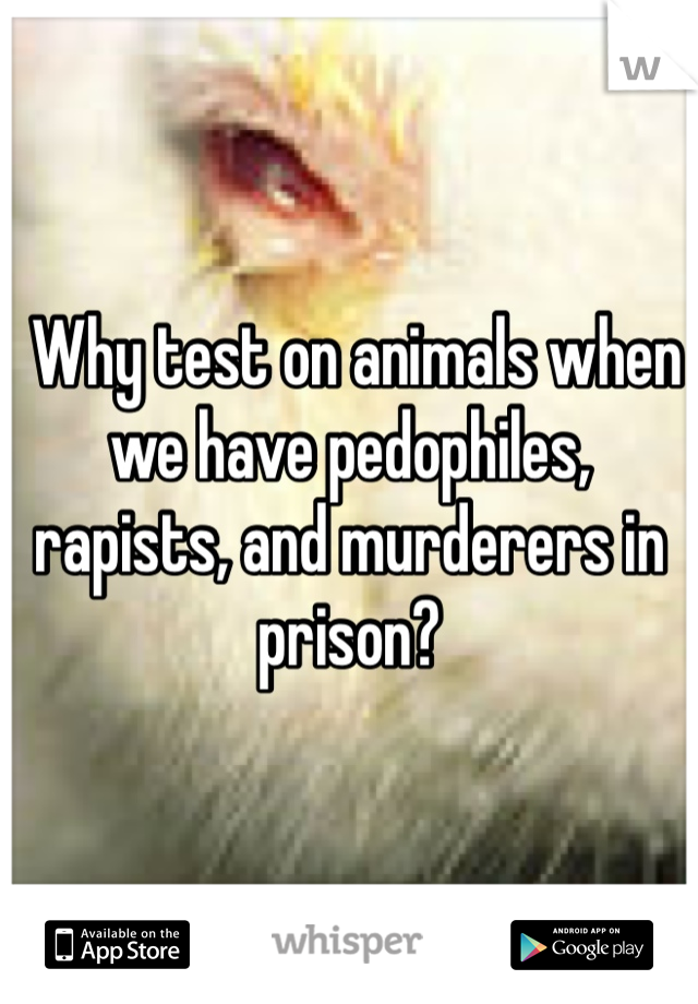  Why test on animals when we have pedophiles, rapists, and murderers in prison?