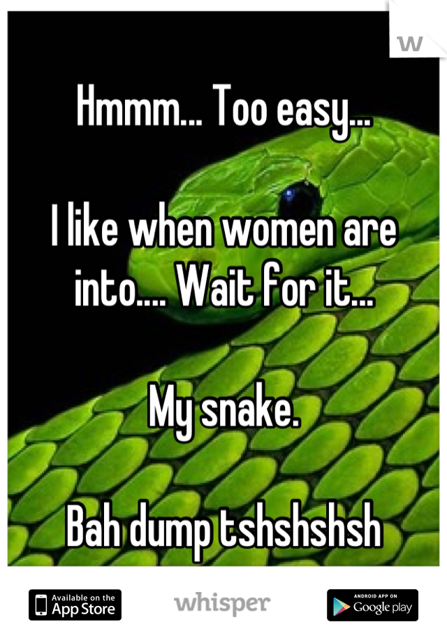 Hmmm... Too easy...

I like when women are into.... Wait for it...

My snake.

Bah dump tshshshsh
