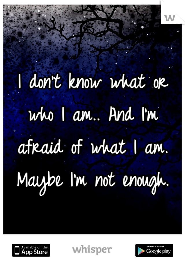 I don't know what or who I am.. And I'm afraid of what I am. Maybe I'm not enough.