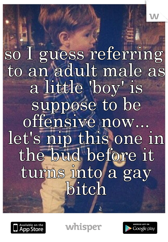 so I guess referring to an adult male as a little 'boy' is suppose to be offensive now... let's nip this one in the bud before it turns into a gay bitch