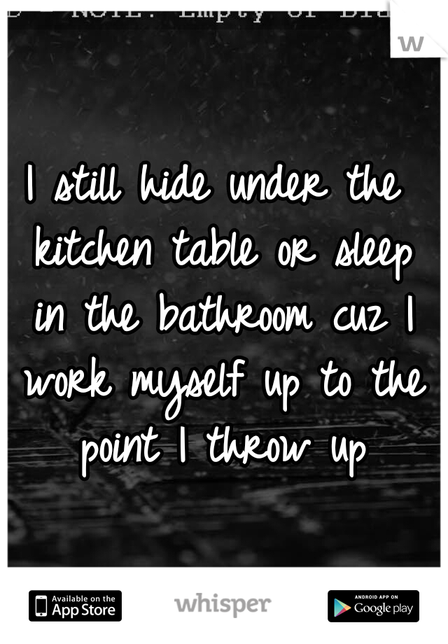 I still hide under the kitchen table or sleep in the bathroom cuz I work myself up to the point I throw up