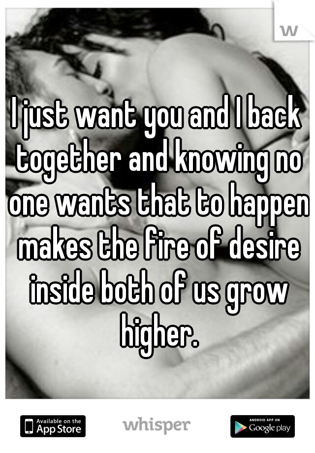 I just want you and I back together and knowing no one wants that to happen makes the fire of desire inside both of us grow higher.